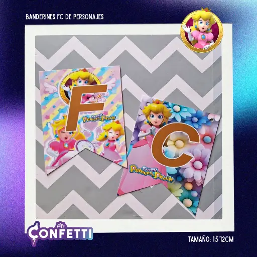 Banderín de Feliz Cumpleaños Personaje Princesa Peach