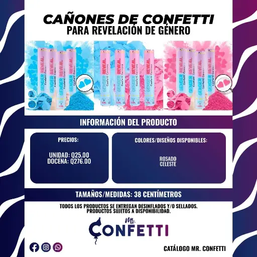 Cañón de Confetti para Revelación de Género