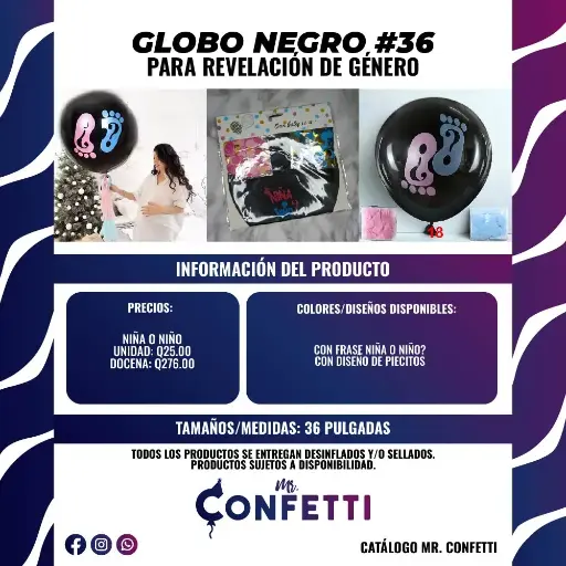 Globo Negro #36 para Revelación de Género