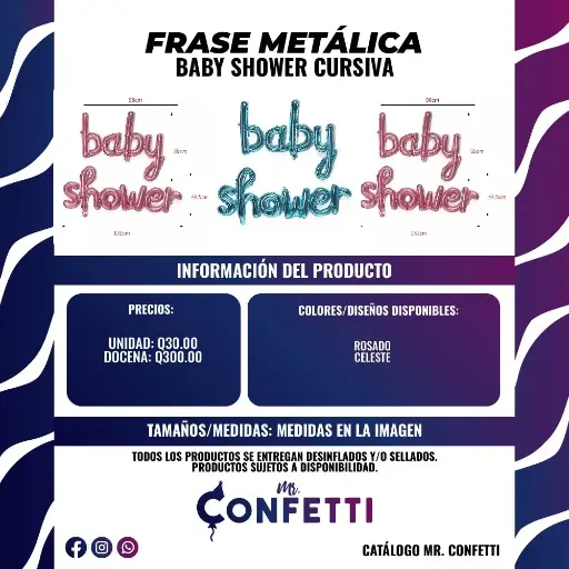 Frase Metálica Baby Shower Cursiva