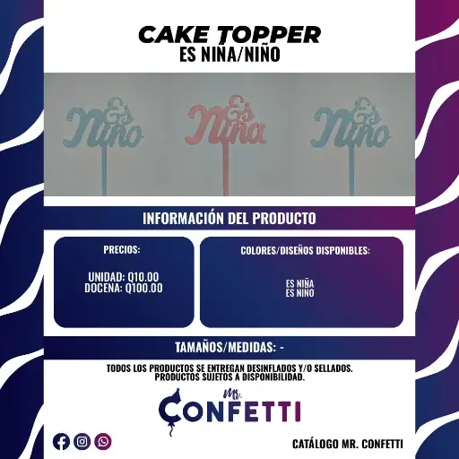 Cake Topper Es Niña/Es Niño