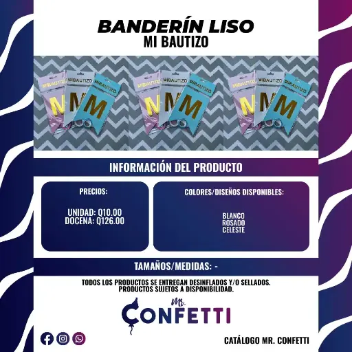 Banderín liso Mi Bautizo