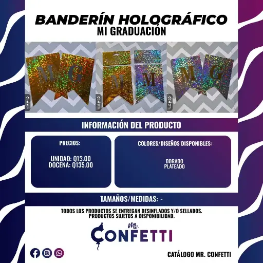 Banderín Holográfico Mi Graduación
