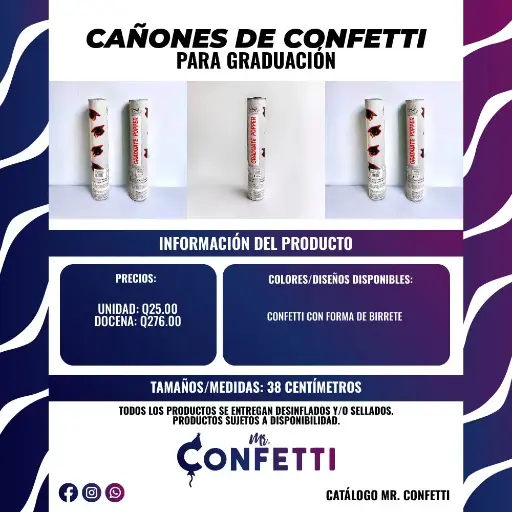 Cañón de Confetti para Graduación Birrete