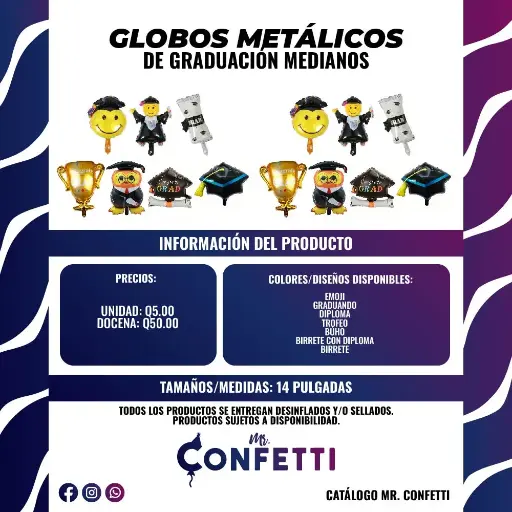 Metálicos #14 Graduación Emoji, Graduando, Diploma, Trofeo, Búho, Birrete