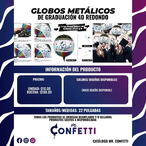 Metálicos 4D Redondo #22 Graduación