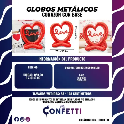 Metálicos de Corazón LOVE con base