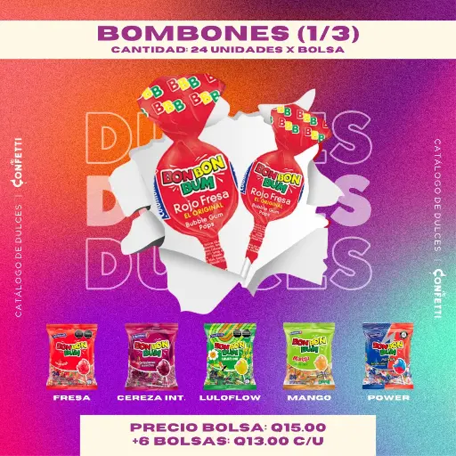 Bolsa de Bombones BON BON BUM 24U. 13 Sabores disponibles