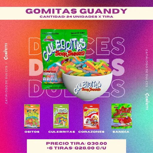 Tira de Gomitas Guandy 24U. 4 Sabores Disponibles