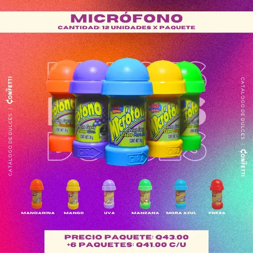 Paquete de Micrófono 12U. 6 Sabores Disponibles