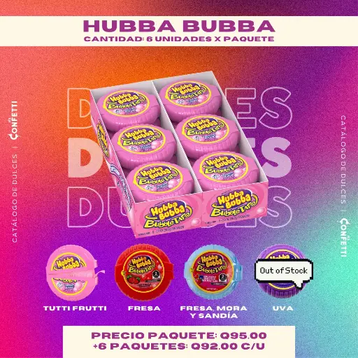 Caja de HUBBA BUBBA 6U. 3 Sabores Disponibles