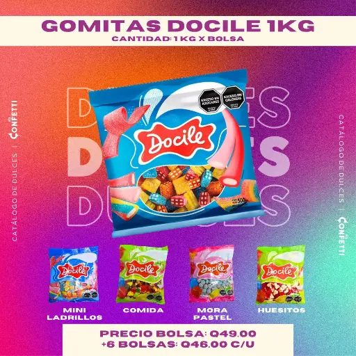 Bolsa de Gomitas Docile 1 KG. 4 Diseños Disponibles