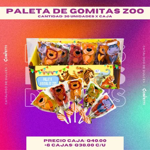 Caja de Paletas de Gomitas ZOO 30U.