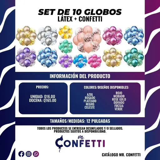 Set de 10 Globos (Látex + Confetti)
