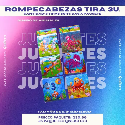Rompecabezas Tira de 3U. 6 Tiras por paquete