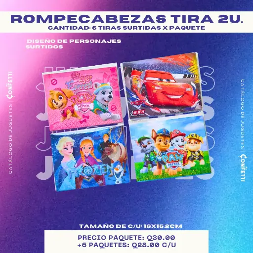 Rompecabezas Tira de 2U. 6 Tiras por paquete