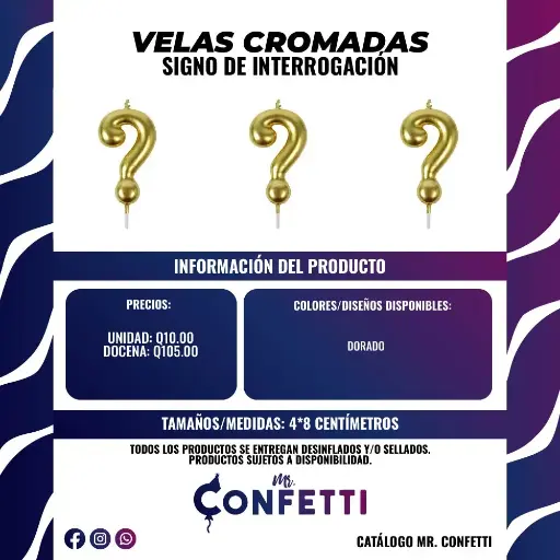 Velas Cromadas Signo de Interrogación