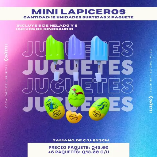 Mini Lapiceros de Helado y Huevitos de Dinosaurio 12U.