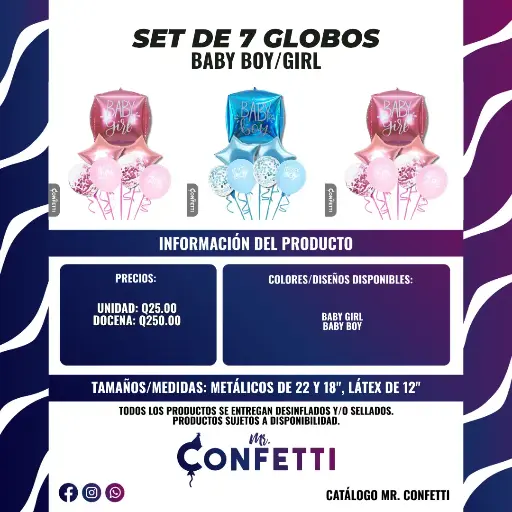 Set de 7 Globos Baby Boy/Girl