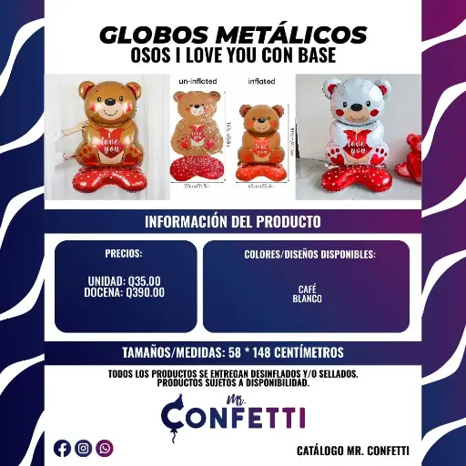 Metálicos de Osos I LOVE YOU con Base