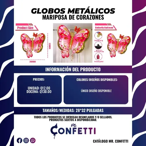 Metálicos de Mariposa de Corazones