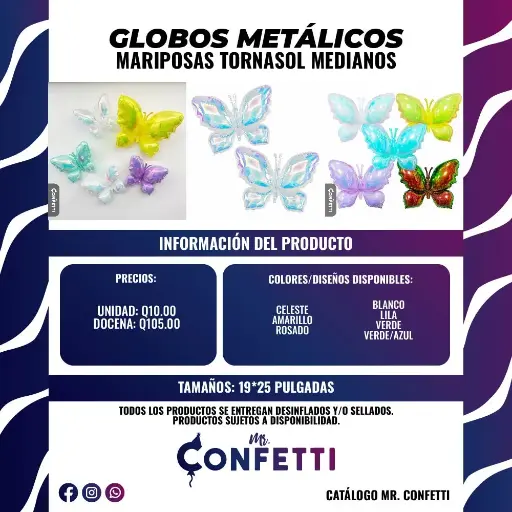 Metálicos de Mariposa Tornasol Medianas