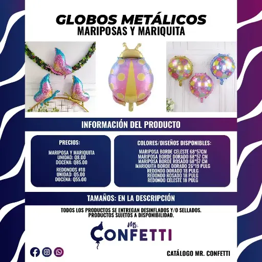 Metálicos de Mariposa, Mariquita y redondos con borde dorado