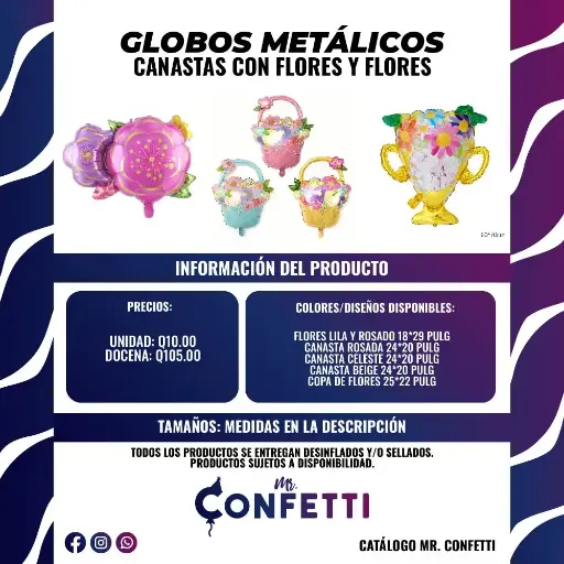 Metálicos de Canasta de Flores, Flores y Copa de flores