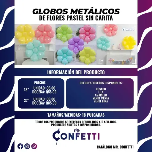 Metálicos de Flores Pastel Sin Carita