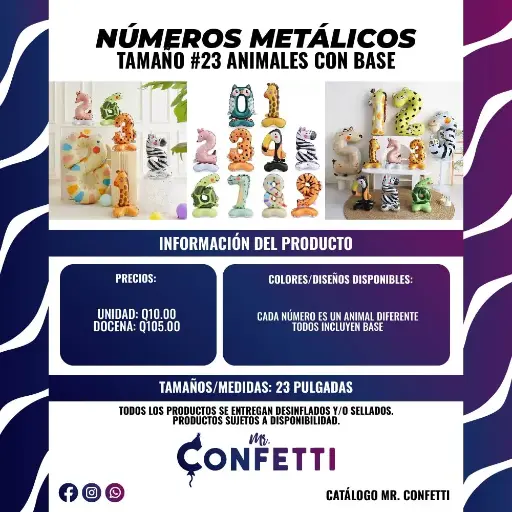 Números Metálicos de 23 pulgadas Animales con Base