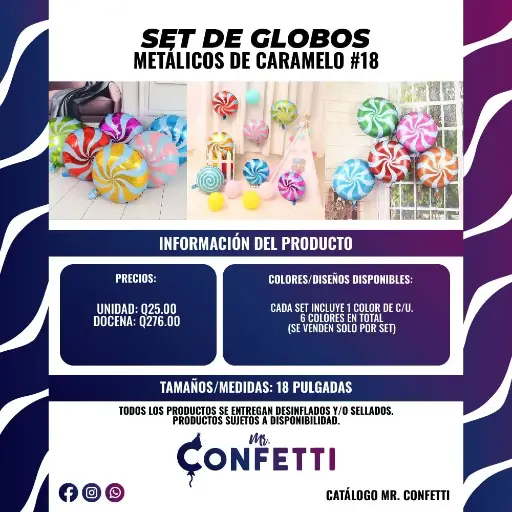 Set de 6 Caramelos diseño Franjas