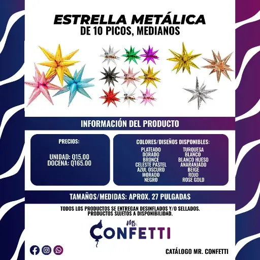 Metálicos de Estrella de 10 picos Mediana