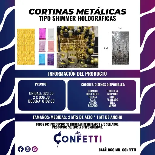 Cortinas metálicas Shimmer Holográficas